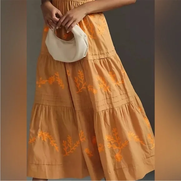 Anthropologie Somerset Orange Floral Embroidered Dress - Picture 5 of 5